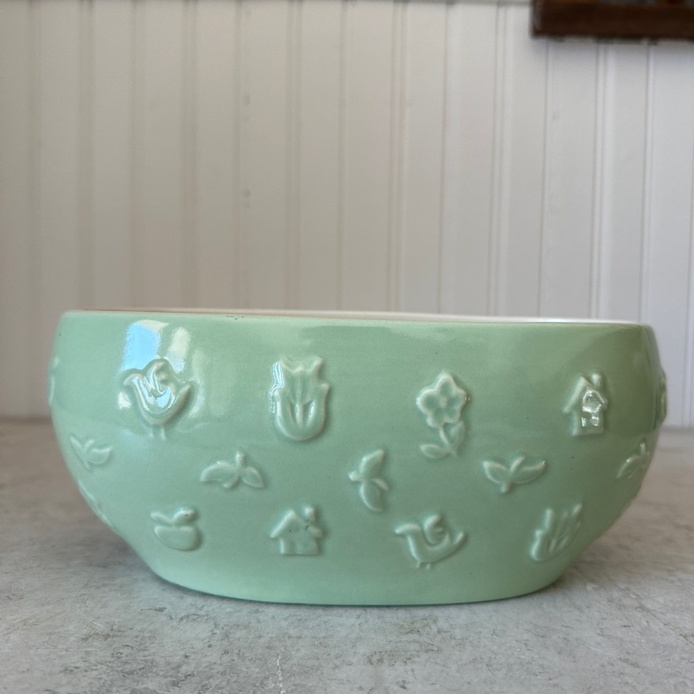 Vintage Red Wing Pottery M-1448 Embossed Mint Green Console Bowl Charles Murphy